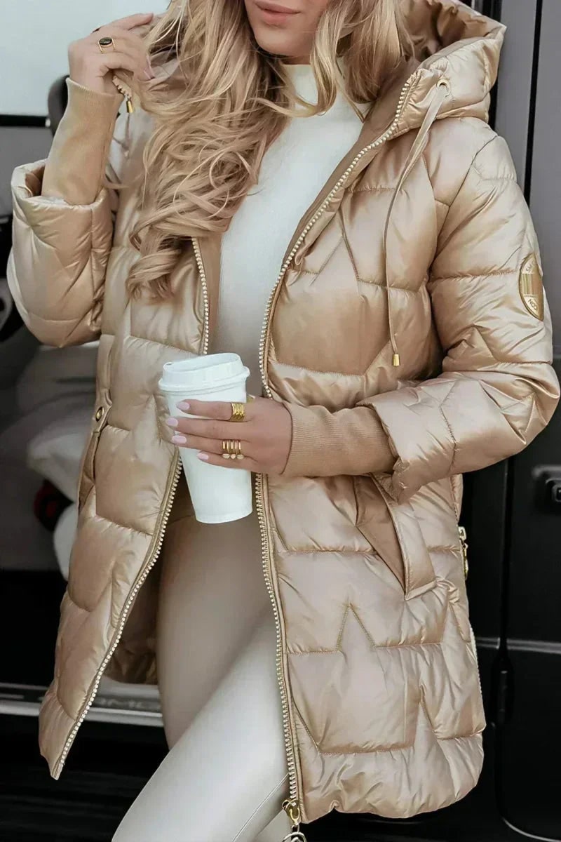Albina Women Hooded Long Quilted Zip Winter Coat