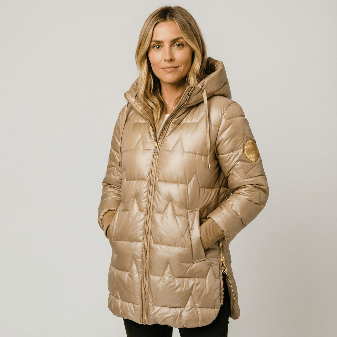 Albina Women Hooded Long Quilted Zip Winter Coat