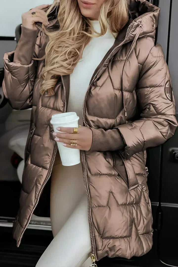 Albina Women Hooded Long Quilted Zip Winter Coat