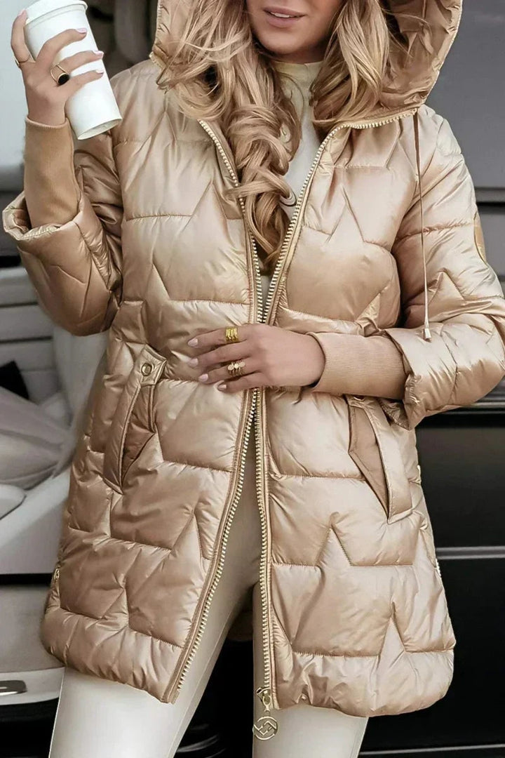 Albina Women Hooded Long Quilted Zip Winter Coat