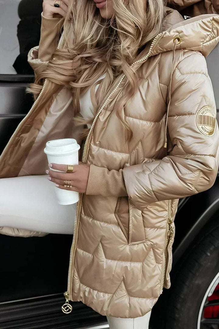 Albina Women Hooded Long Quilted Zip Winter Coat