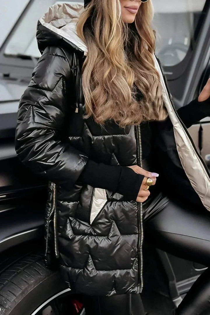 Albina Women Hooded Long Quilted Zip Winter Coat