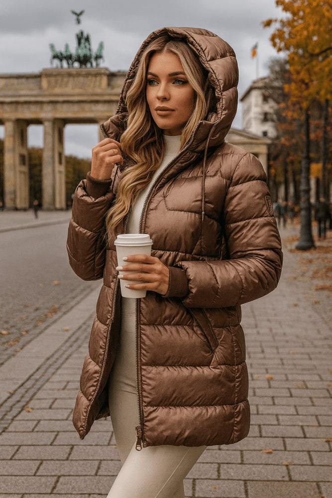 Albina Women Hooded Long Quilted Zip Winter Coat