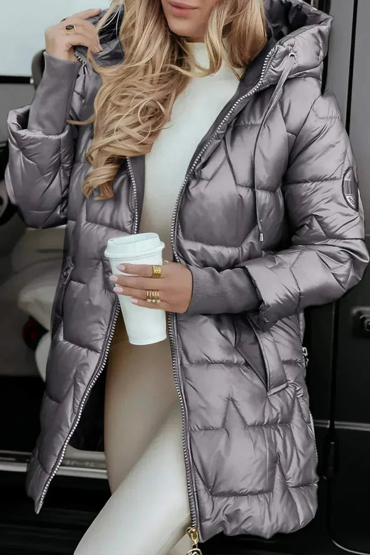 Albina Women Hooded Long Quilted Zip Winter Coat