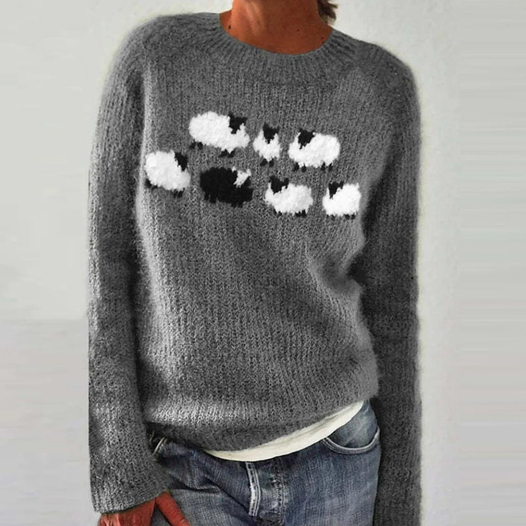 Keeley Women Sheep Print Crew Neck Christmas Sweater