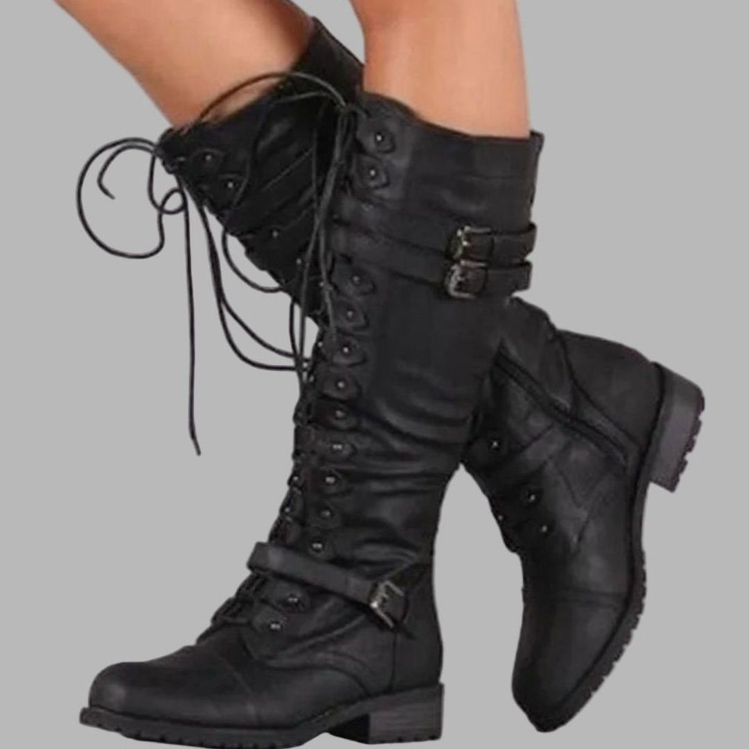 Ismene | Women Knee High Lace Up Combat Boots