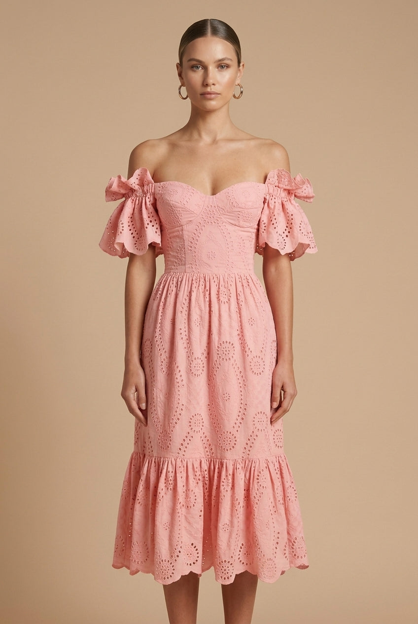 Clare | Women Eyelet Off Shoulder Winter Wedding Guest Dress
