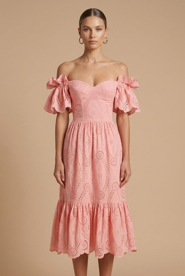 Clare | Women Eyelet Off Shoulder Winter Wedding Guest Dress