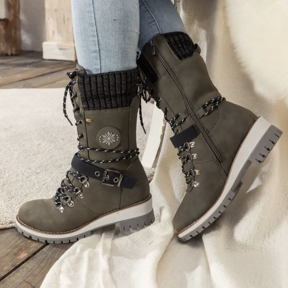 Clelia | Women Knit Cuff Combat Winter Boots