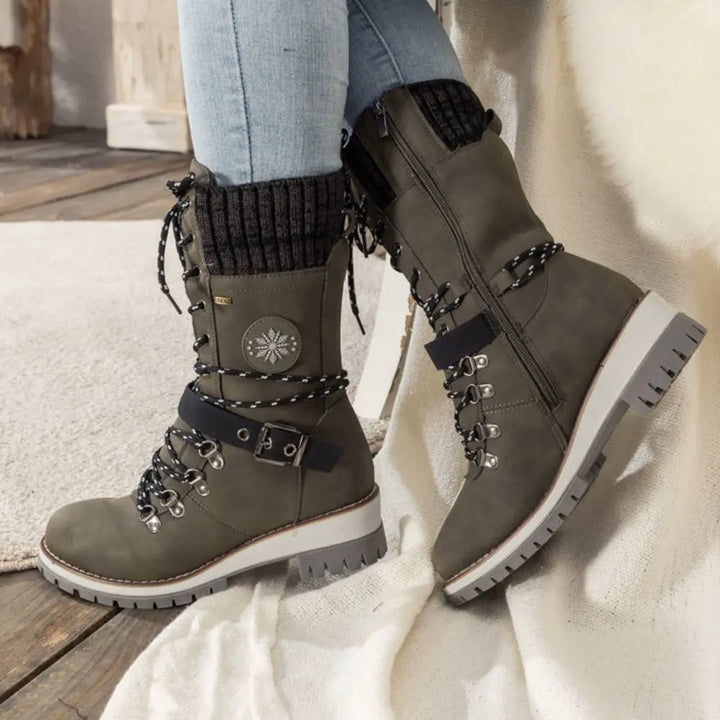 Clelia | Women Knit Cuff Combat Winter Boots