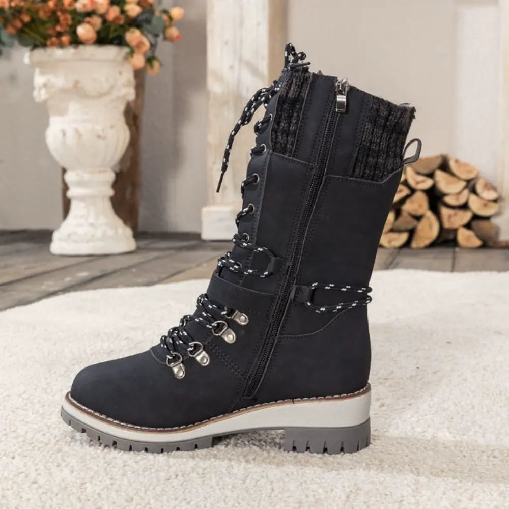 Clelia | Women Knit Cuff Combat Winter Boots