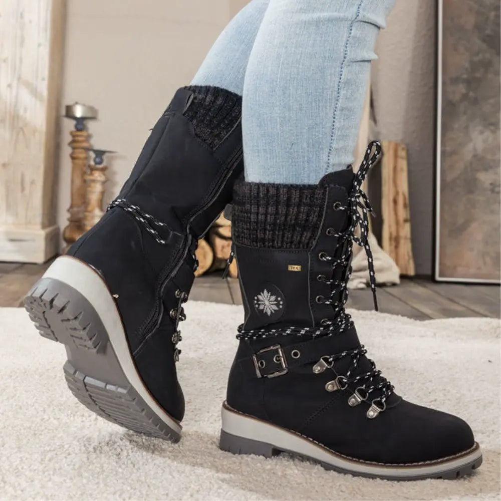 Clelia | Women Knit Cuff Combat Winter Boots