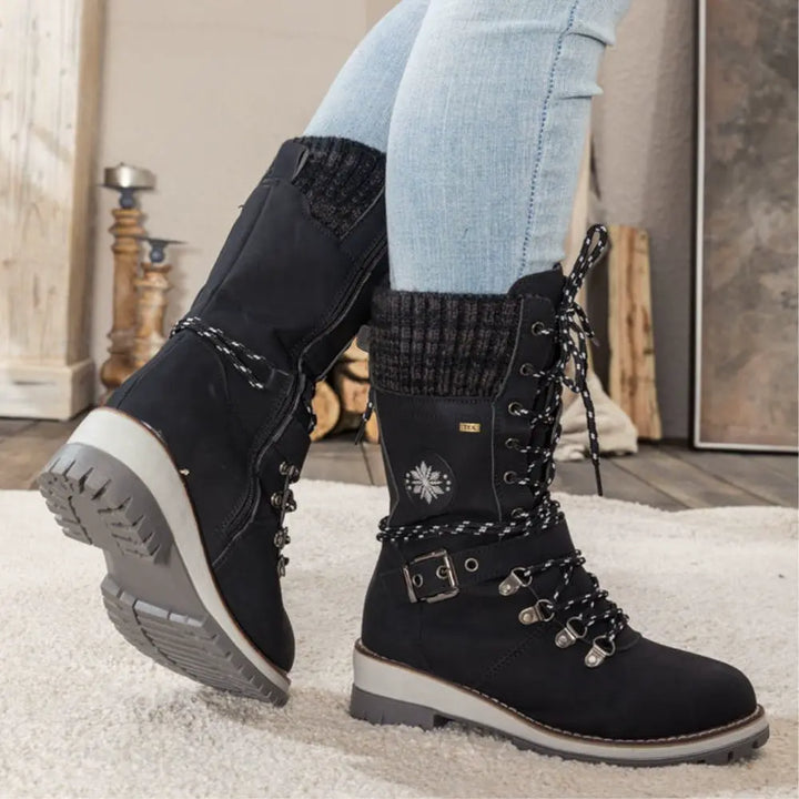 Clelia | Women Knit Cuff Combat Winter Boots
