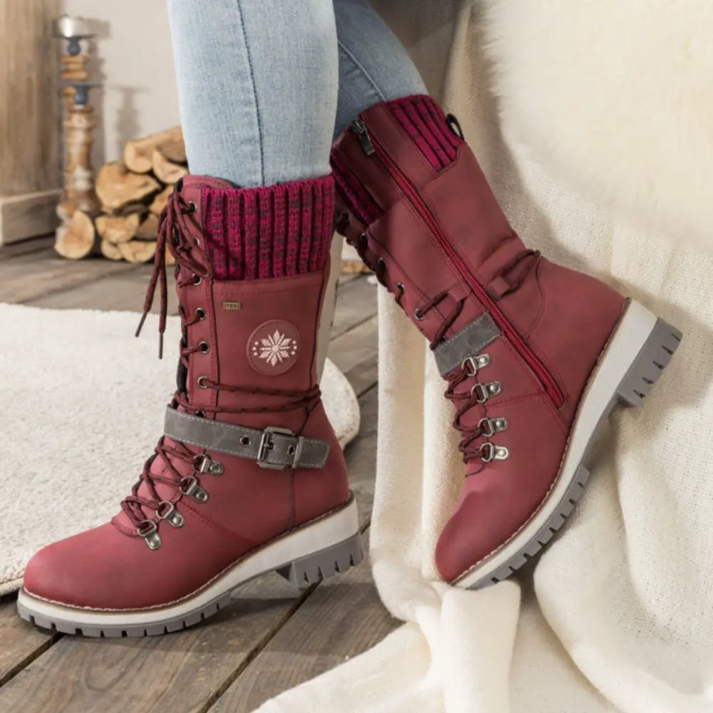 Clelia | Women Knit Cuff Combat Winter Boots