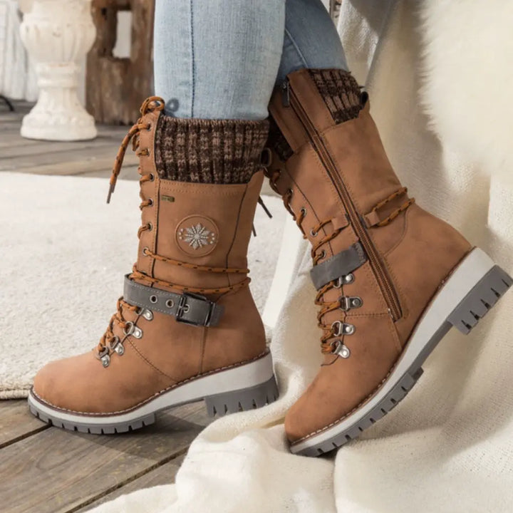 Clelia | Women Knit Cuff Combat Winter Boots