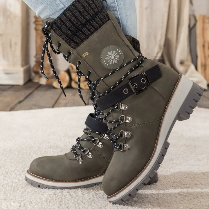 Clelia | Women Knit Cuff Combat Winter Boots