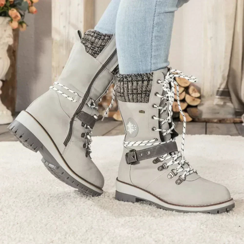Clelia | Women Knit Cuff Combat Winter Boots