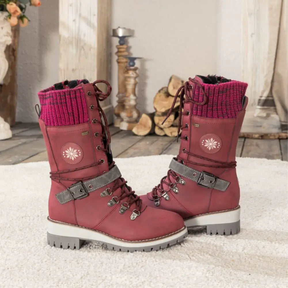 Clelia | Women Knit Cuff Combat Winter Boots