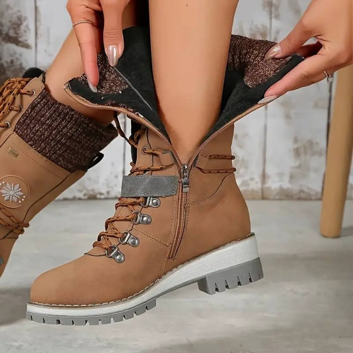 Clelia | Women Knit Cuff Combat Winter Boots