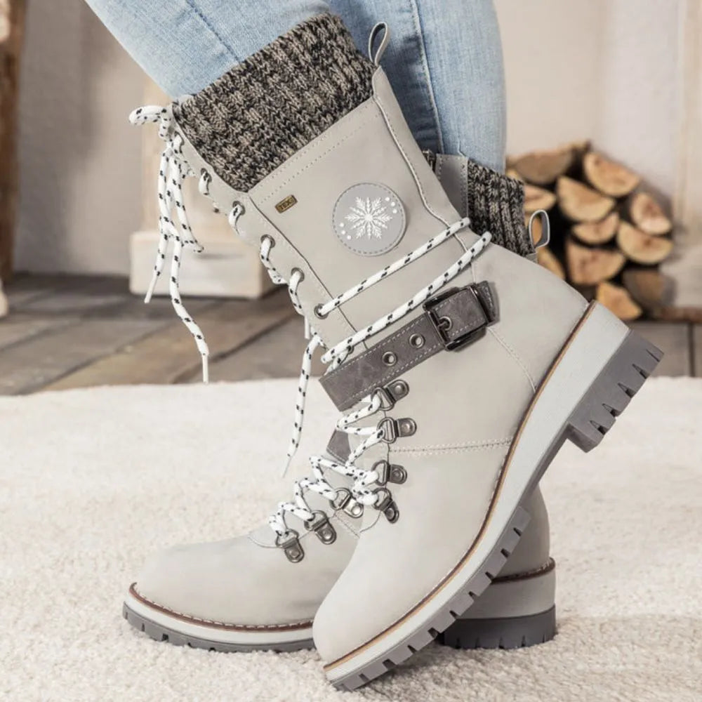 Clelia | Women Knit Cuff Combat Winter Boots