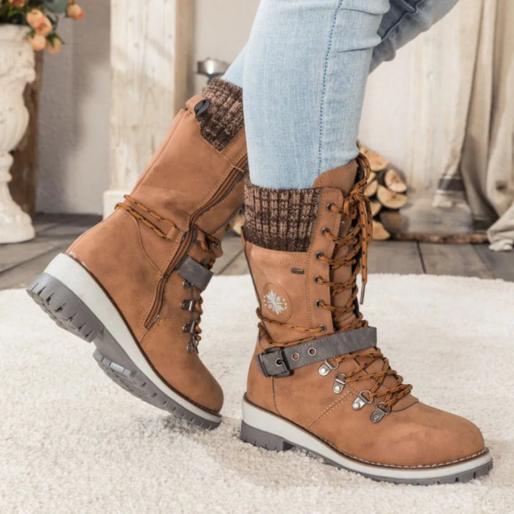 Clelia | Women Knit Cuff Combat Winter Boots