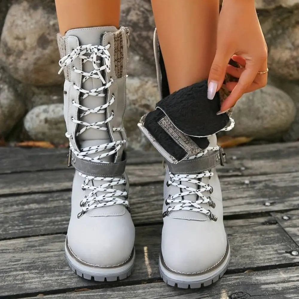 Clelia | Women Knit Cuff Combat Winter Boots