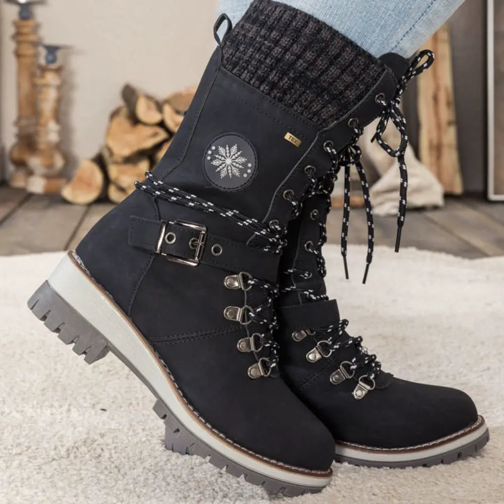 Clelia | Women Knit Cuff Combat Winter Boots