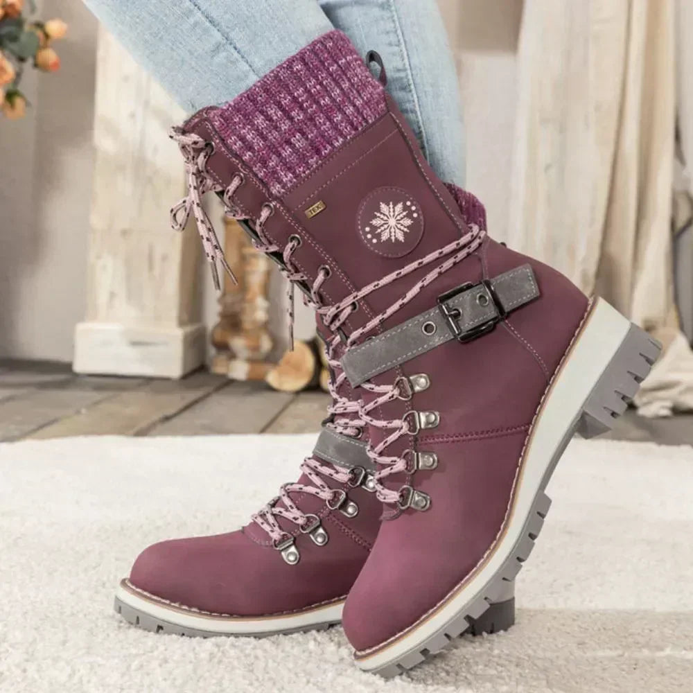 Clelia | Women Knit Cuff Combat Winter Boots