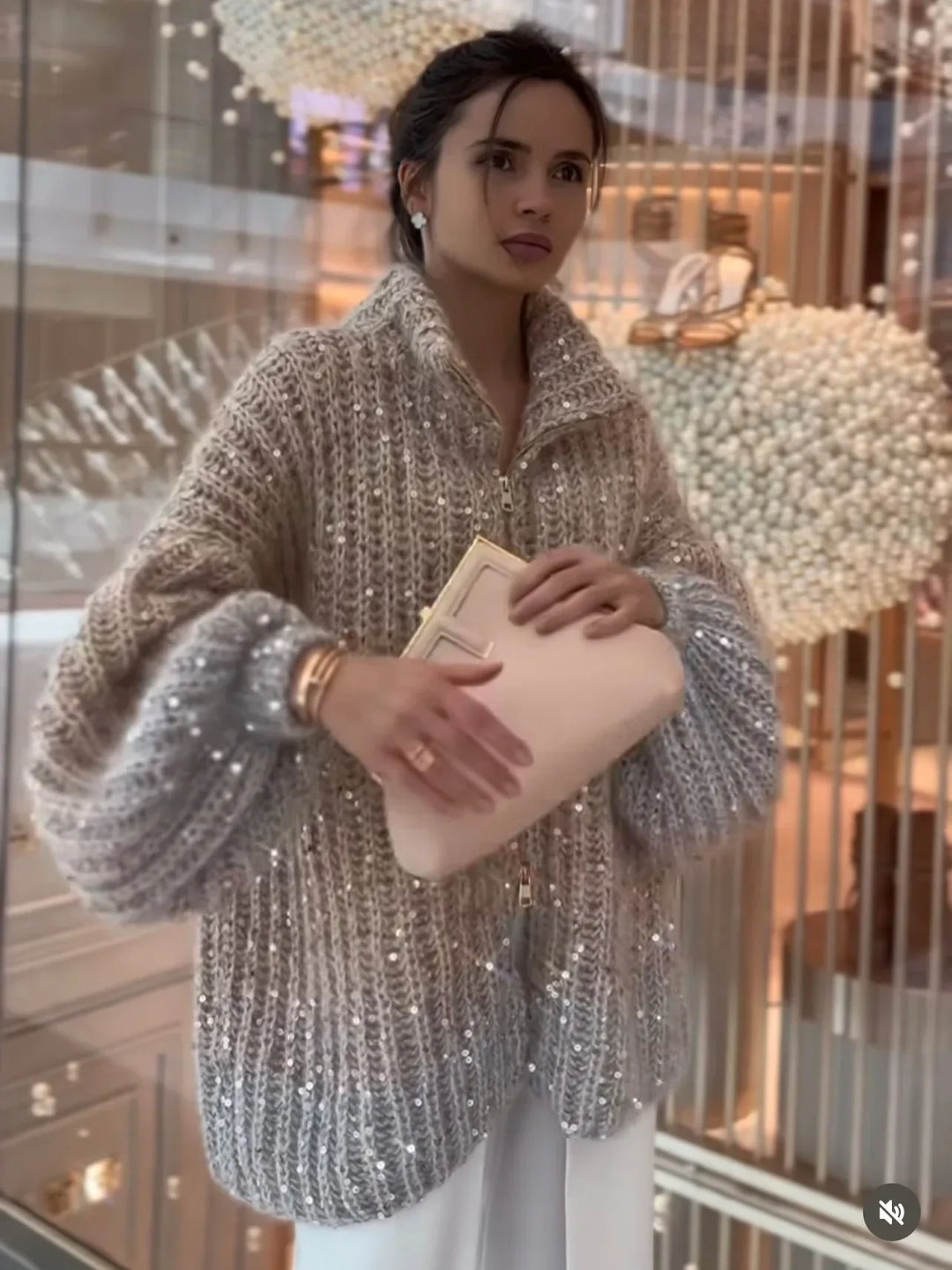 Molly | Women Sequin Zip Knit Sweater