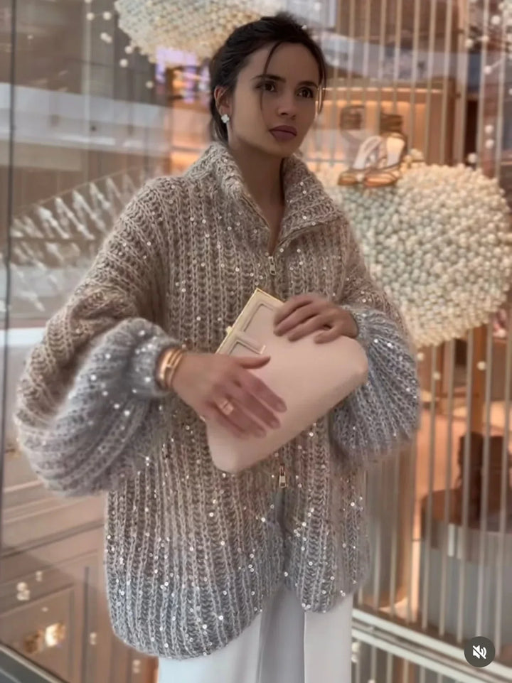 Molly | Women Sequin Zip Knit Sweater