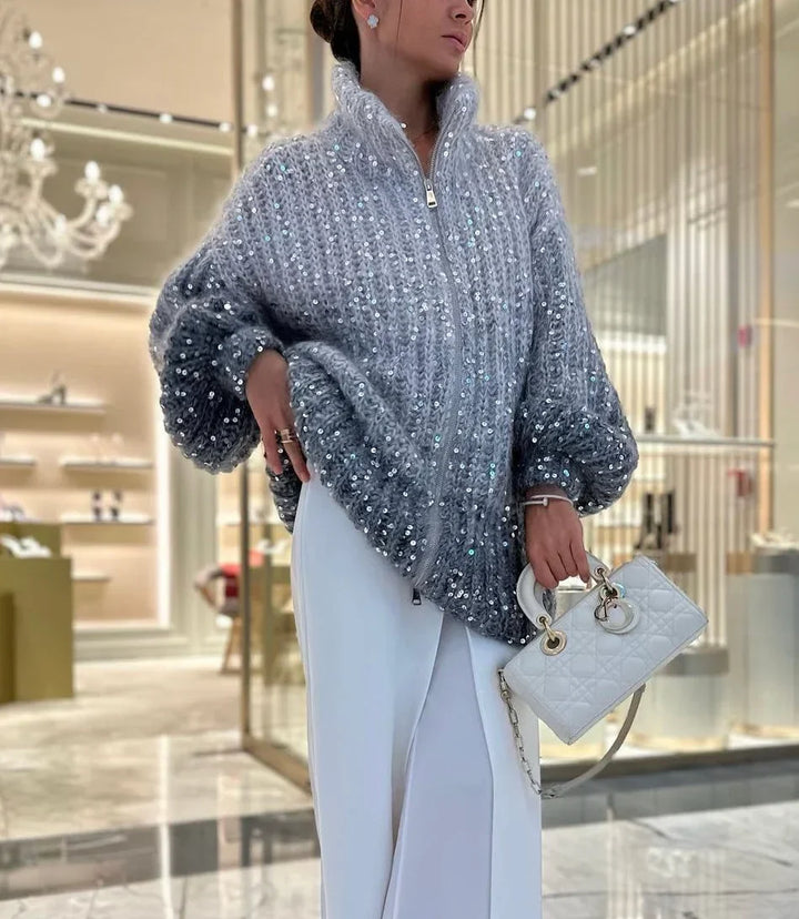 Molly | Women Sequin Zip Knit Sweater