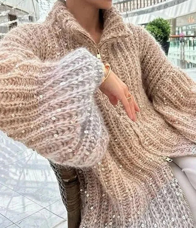 Molly | Women Sequin Zip Knit Sweater