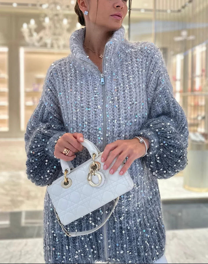 Molly | Women Sequin Zip Knit Sweater