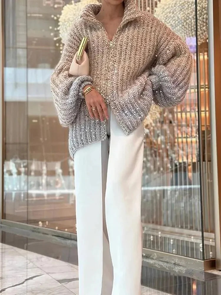 Molly | Women Sequin Zip Knit Sweater
