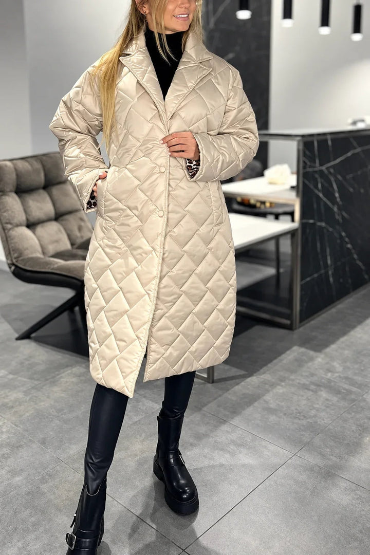 Quirina Women Leopard Lined Long Quilted Puffer Jacket
