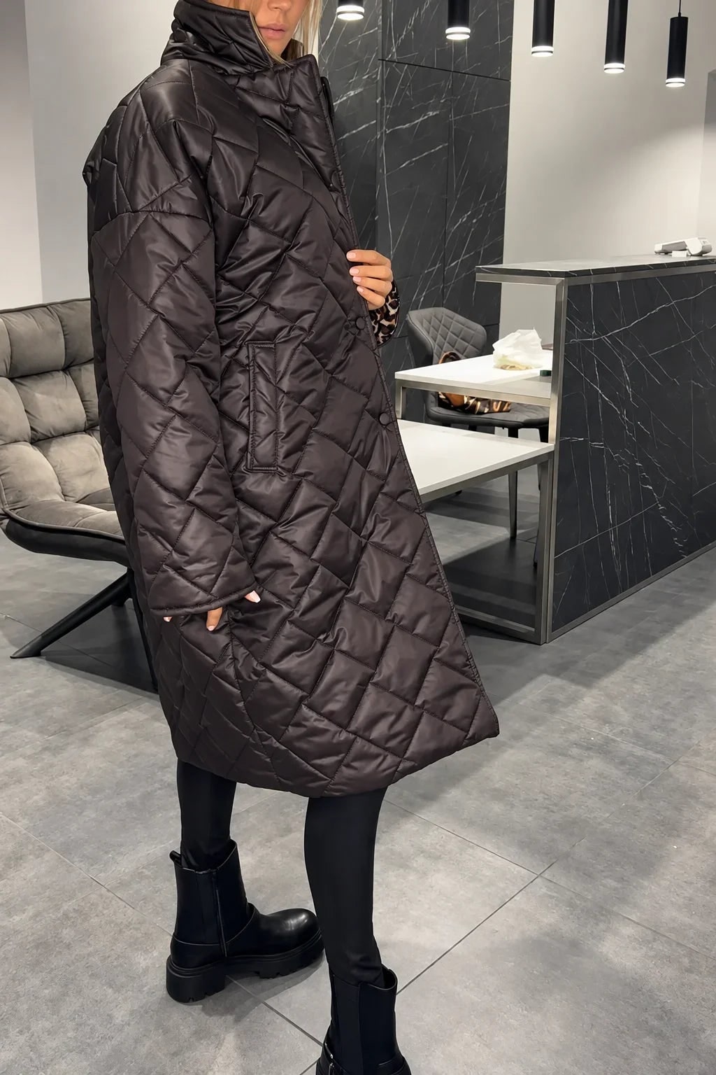 Quirina Women Leopard Lined Long Quilted Puffer Jacket