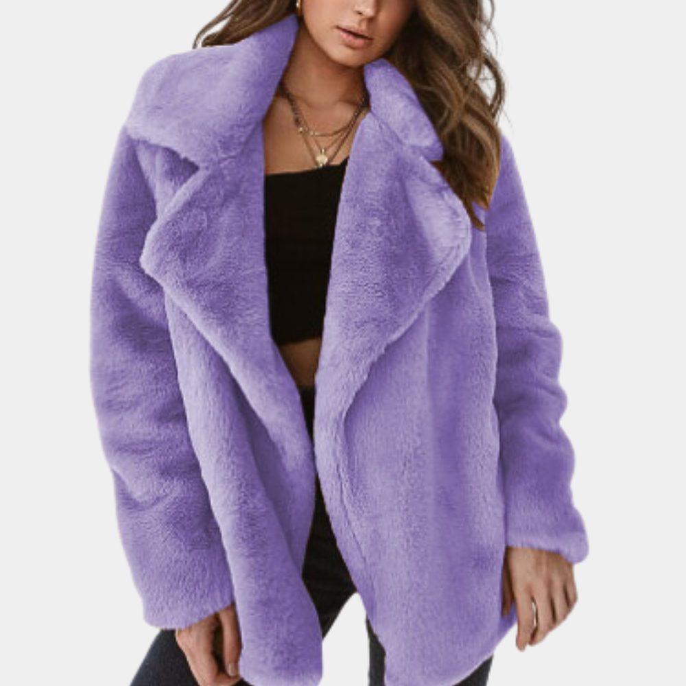 Tiziana Women Notched Lapel Open Front Faux Fur Jacket