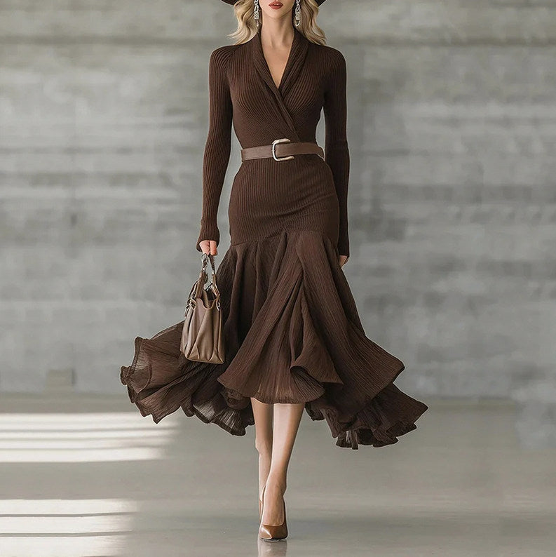 Sue | Women Ribbed Wrap Midi Dress