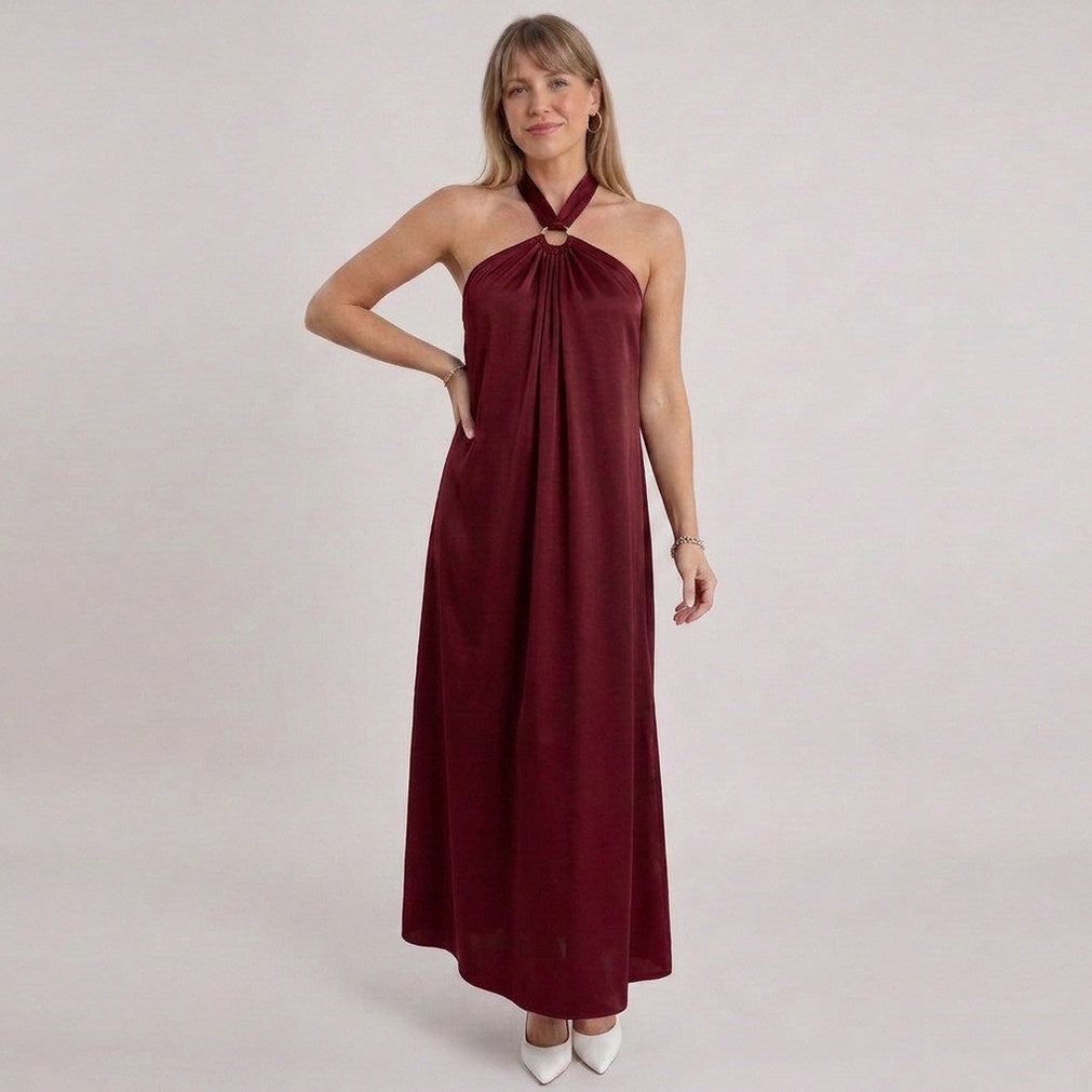 Esperanza | Women Ring Halter Maxi Fall Wedding Guest Dress