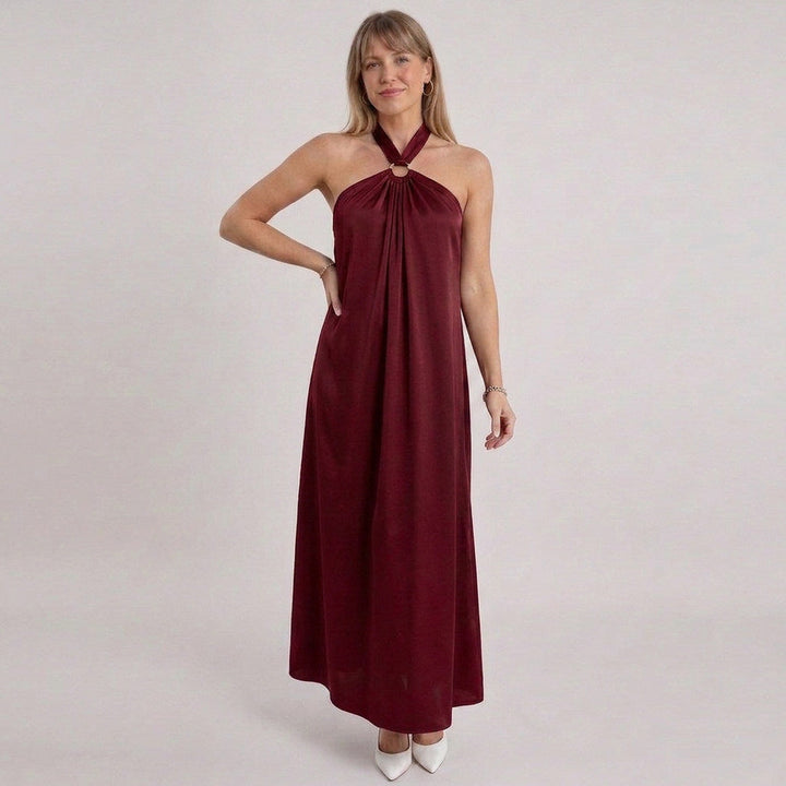 Esperanza | Women Ring Halter Maxi Fall Wedding Guest Dress