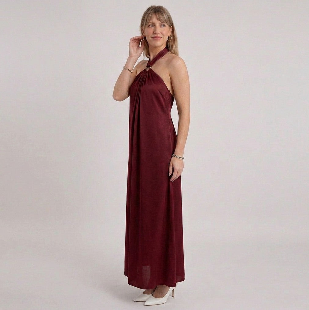 Esperanza | Women Ring Halter Maxi Fall Wedding Guest Dress
