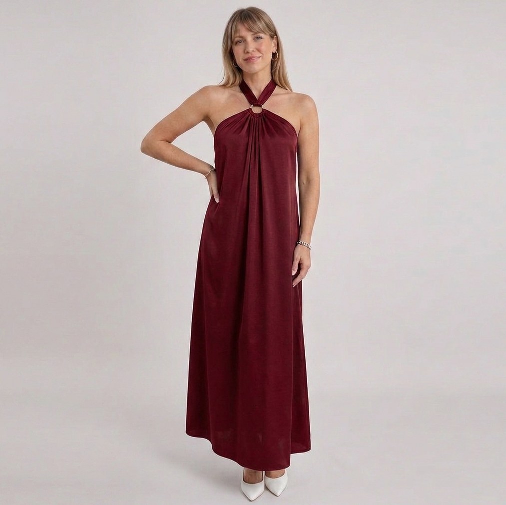 Esperanza | Women Ring Halter Maxi Fall Wedding Guest Dress