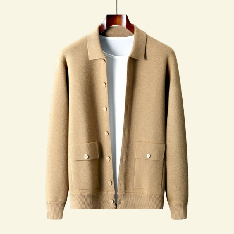 Cashmere Cardigan for Men Collared Button Up Soft Knit Smart Casual