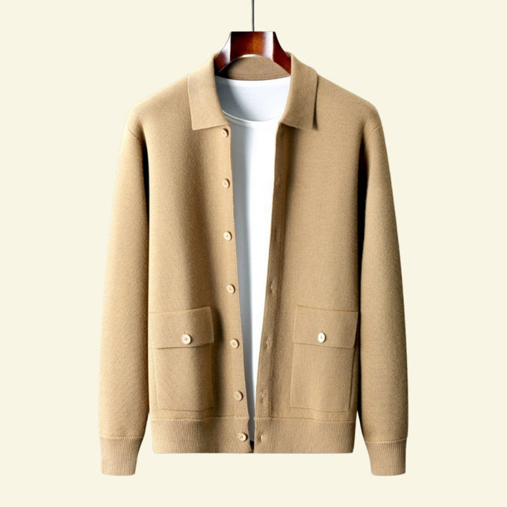 Cashmere Cardigan for Men Collared Button Up Soft Knit Smart Casual