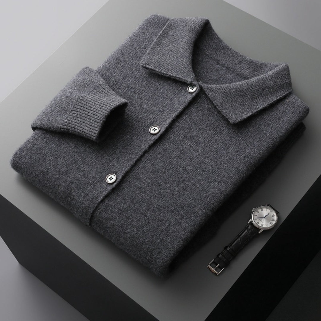 Cashmere Cardigan for Men Collared Button Up Soft Knit Smart Casual