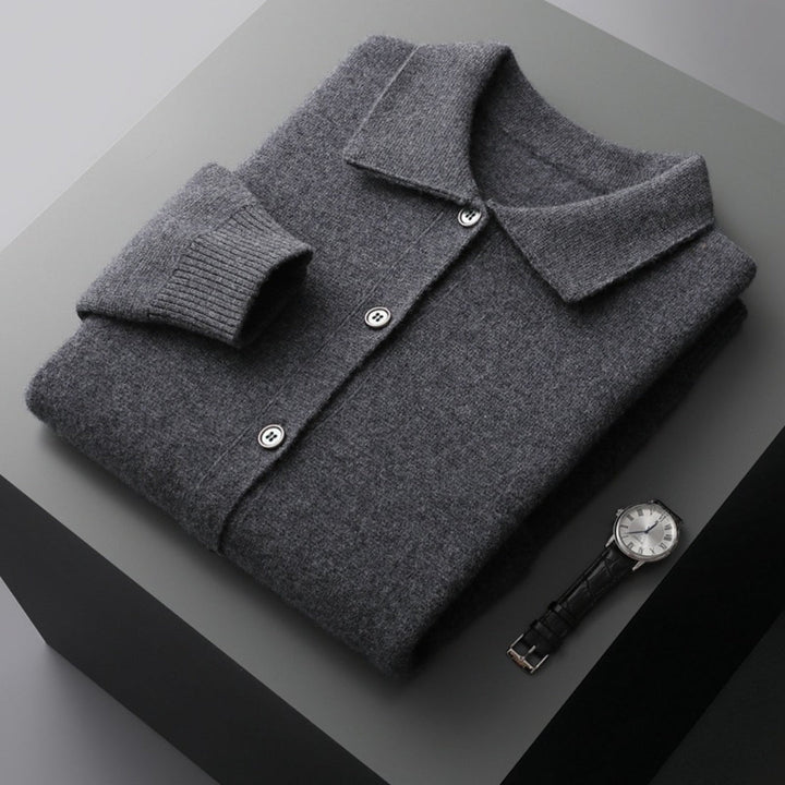 Cashmere Cardigan for Men Collared Button Up Soft Knit Smart Casual