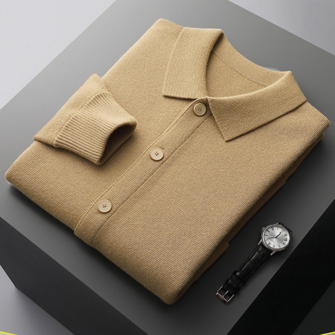 Cashmere Cardigan for Men Collared Button Up Soft Knit Smart Casual