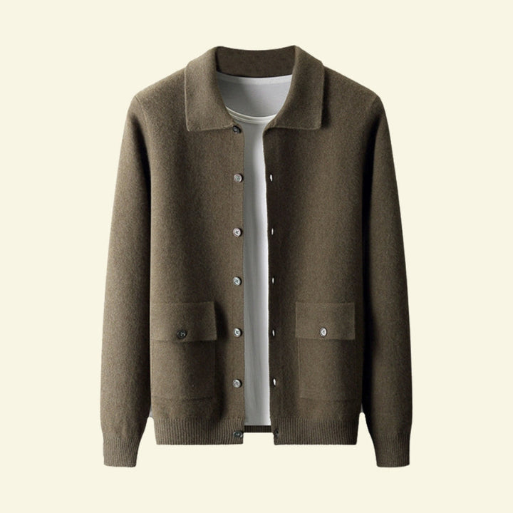 Cashmere Cardigan for Men Collared Button Up Soft Knit Smart Casual