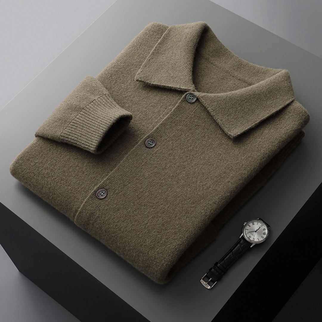 Cashmere Cardigan for Men Collared Button Up Soft Knit Smart Casual