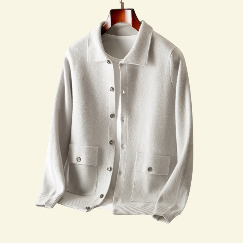 Cashmere Cardigan for Men Collared Button Up Soft Knit Smart Casual